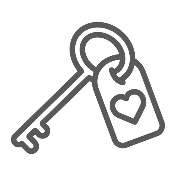 Icono de línea clave de amor, San Valentín y vacaciones, signo de clave del corazón, gráficos vectoriales, un patrón lineal sobre un fondo blanco, eps 10 . — Vector de stock
