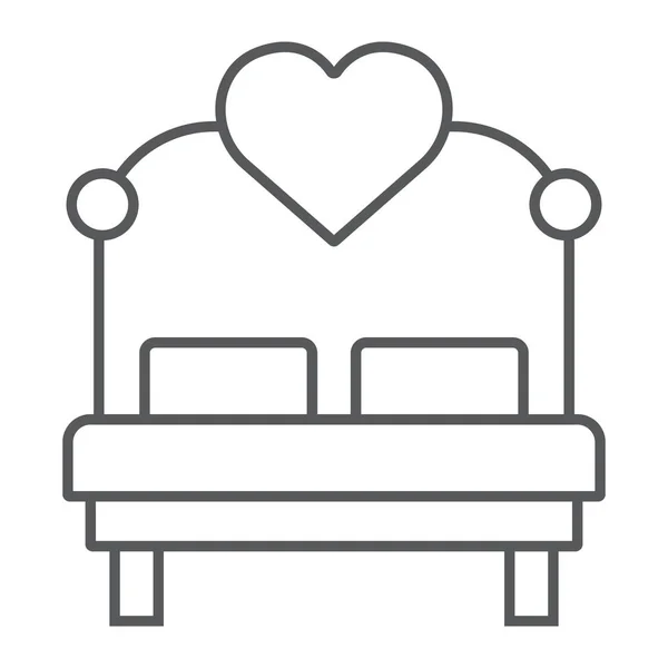 ハートの細い線のアイコン、バレンタインと休日、ベッドサイン、ベクトルグラフィック、白い背景の線形パターンを持つ愛のベッド、 eps 10. — ストックベクタ