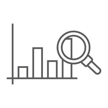 Pazar araştırması ince çizgi simgesi, iş ve strateji, grafik işareti, vektör grafikleri, beyaz arkaplan üzerinde doğrusal desen, 10.