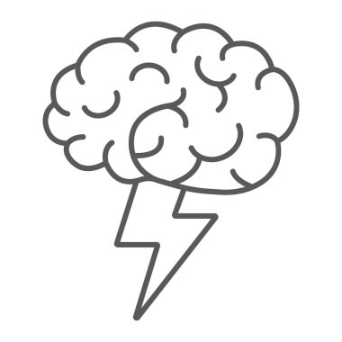 Beyin fırtınası ince çizgi simgesi, iş ve fikir, yaratıcı işaret, vektör grafikleri, beyaz arkaplanda doğrusal desen, 10 birim.