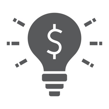 Dolar sembollü ampul, iş ve çözüm, fikir işareti, vektör grafikleri, beyaz zemin üzerinde katı bir desen, 10 birim.