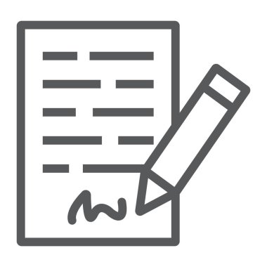 Sözleşme çizgisi simgesi, iş ve anlaşma imzalanması, form işareti, vektör grafikleri, beyaz arkaplan üzerinde doğrusal desen, 10.