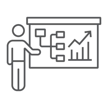 İş semineri ince çizgi simgesi, iş ve eğitim, sunum işareti, vektör grafikleri, beyaz arkaplan üzerinde doğrusal desen, 10.
