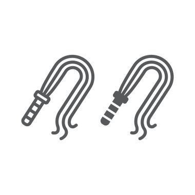 Deri kamçı çizgisi ve kabartma simgesi, seks oyuncağı ve yetişkin, bdsm kırbaç işareti, vektör grafikleri, beyaz arka planda doğrusal desen, 10.