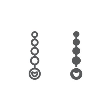 Anal boncuk çizgisi ve glifler, seks oyuncağı ve yetişkin, anal toplar işareti, vektör grafikleri, beyaz arka planda doğrusal desen, 10.