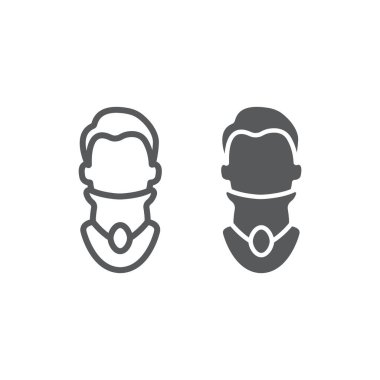 Servikal tasma çizgisi ve sembol, ortopedik ve tıbbi, boyun bandajı işareti, vektör grafikleri, beyaz arka planda doğrusal bir desen..