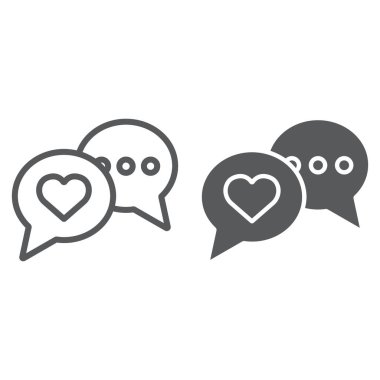 Aşk sohbet hattı ve kabartma simgesi, sevgililer günü ve bayram, konuşma balonu mesajı işareti, vektör grafikleri, beyaz arkaplan üzerinde doğrusal desen, 10 Pound.