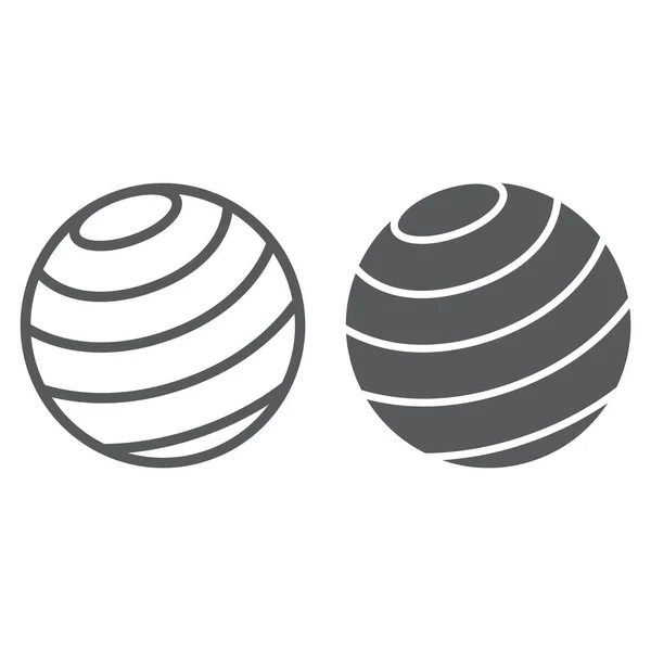 Gymnastiska bollen linje och glyf ikon, sport och utrustning, fitness boll tecken, vektor grafik, ett linjärt mönster på en vit bakgrund. — Stock vektor