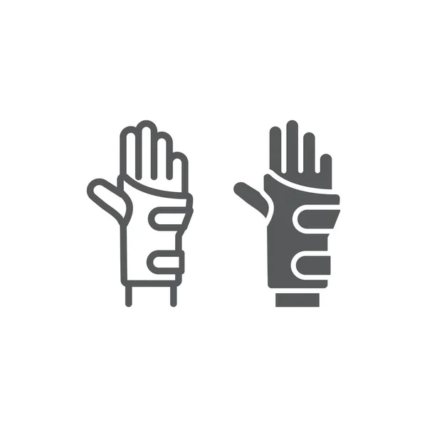 Линия запястья и иконка глифа, ортопедический и медицинский знак, знак повязки на руке, векторная графика, линейный узор на белом фоне . — стоковый вектор
