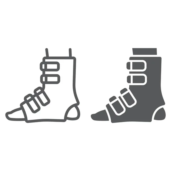 Linha de tala de pé e ícone de glifo, ortopédico e médico, sinal de bandagem perna, gráficos vetoriais, um padrão linear em um fundo branco . — Vetor de Stock