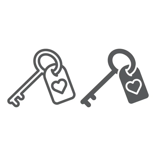 Love key line en glyph icoon, valentijn en vakantie, hart key sign, vector graphics, een lineair patroon op een witte achtergrond, 10 slaapplaatsen. — Stockvector