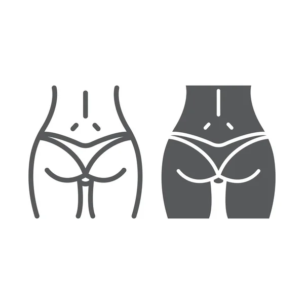 女性のお尻のラインとグリフのアイコン、体とお尻、セクシーなお尻のサイン、ベクトルグラフィックス、白い背景の線形パターン、 EPS 10. — ストックベクタ