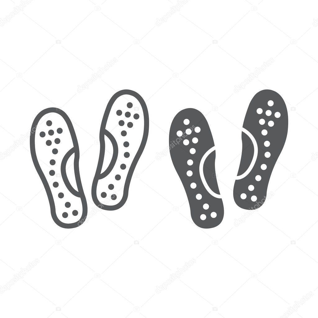 Orthopedic insoles line and glyph icon, orthopedic and medical, flat foot correct sign, vector graphics, a linear pattern on a white background, eps 10.