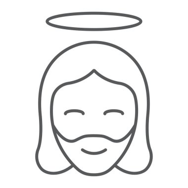İsa Mesih adam ince çizgi ikonu, din ve dua, İsa işareti, vektör grafikleri, beyaz arka planda doğrusal desen, 10 eder.