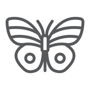 Kelebek çizgisi simgesi, Paskalya ve Yaz, böcek işareti, vektör grafikleri, beyaz arka planda doğrusal desen, 10 birim.