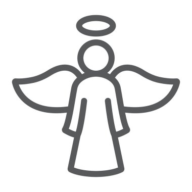 Melek çizgi simgesi, din ve dua, kanat işareti, vektör grafikleri, beyaz arkaplan üzerinde doğrusal desen, 10 birim.