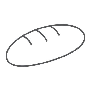 Ekmek ince çizgi simgesi, pasta ve fırın, gıda işareti, vektör grafikleri, beyaz arka planda doğrusal desen, 10 birim.