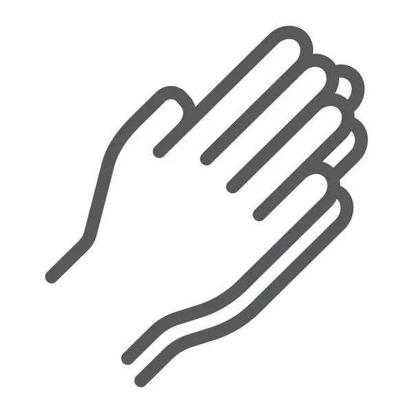 Ref. Pray line, religion and prayer, hands praying sign, vector graphics, a linear pattern on a white background, eps 10 . — стоковый вектор