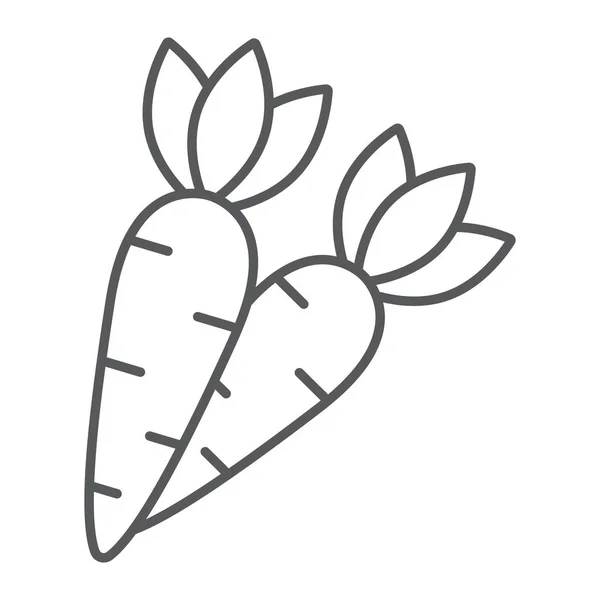 Zanahoria icono de línea delgada, Pascua y verdura, signo de raíz, gráficos vectoriales, un patrón lineal sobre un fondo blanco, eps 10 . — Vector de stock