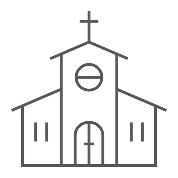Тонкая линия икона церкви, религия и молитва, знак религиозного строительства, векторная графика, линейный узор на белом фоне, eps 10 . — стоковый вектор