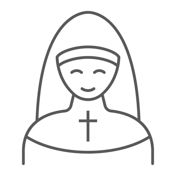 修女细线图标，宗教和祈祷，姐妹签名，矢量图形，白色背景上的线性图案，头像10. — 图库矢量图片