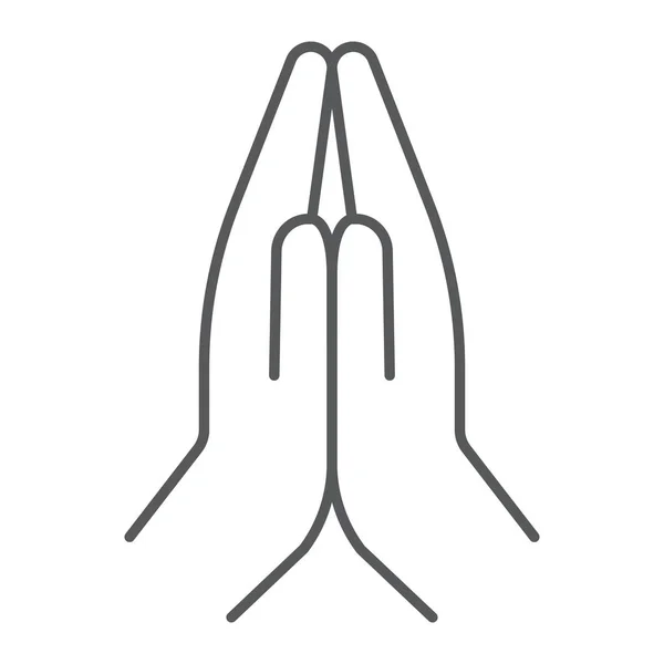 Rezar icono de línea delgada, religión y oración, manos signo de oración, gráficos vectoriales, un patrón lineal sobre un fondo blanco, eps 10 . — Vector de stock