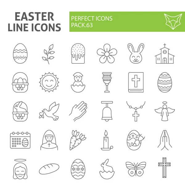 Conjunto de iconos de línea delgada de Pascua, colección de símbolos de vacaciones de primavera, bocetos vectoriales, ilustraciones de logotipo, iconos de religión, signos comerciales paquete de pictogramas lineales aislados sobre fondo blanco, eps 10 . — Vector de stock