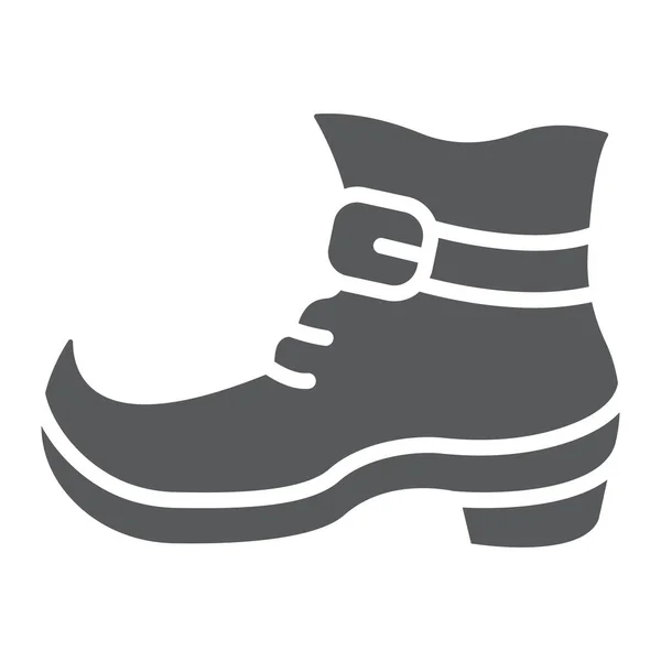Icono de glifo de bota de duende, día de San Patricio y calzado, signo de zapato de duende, gráficos vectoriales, un patrón sólido sobre un fondo blanco, eps 10 . — Vector de stock