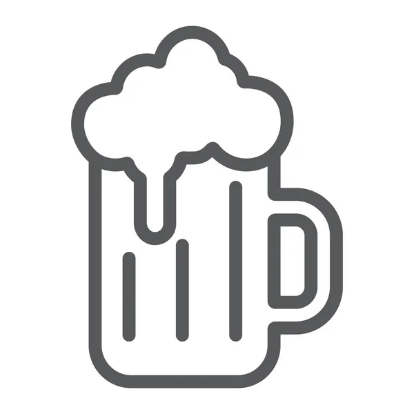 Ikona linii piwa, dzień św. Patryka i alkohol, szklanka znaku piwa, grafika wektorowa, wzór liniowy na białym tle, eps 10. — Wektor stockowy