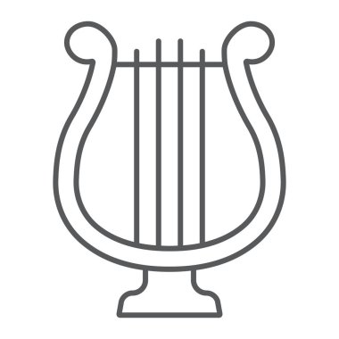 İnce çizgi simgesi, St. patricks günü ve müzik, lir işareti, vektör grafikleri, beyaz arkaplanda doğrusal desen, 10 birim eder..