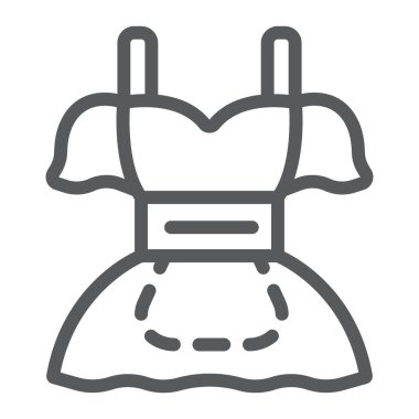 Bira kızı dirndl kostüm çizgisi simgesi, Aziz Patrick Günü ve Ekim Festivali, Patrick 'in elbise tabelası, vektör grafikleri, beyaz arka planda doğrusal desen, 10 puan..