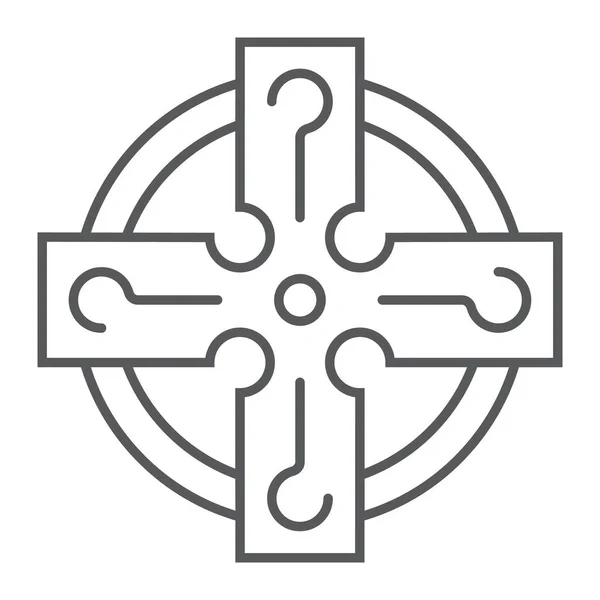 Celtycki krzyż cienka ikona linii, st patricks dzień i święto, celtycki znak ozdoby, grafika wektorowa, liniowy wzór na białym tle, eps 10. — Wektor stockowy