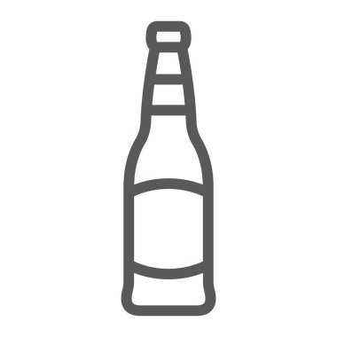 Bira şişesi çizgisi ikonu, Aziz Patrick günü ve alkol, cam bira şişesi tabelası, vektör grafikleri, beyaz arka planda doğrusal desen,.