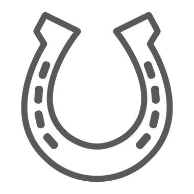 At nalı çizgisi ikonu, Aziz Patrick 'in günü ve batısı, çelik at nalı işareti, vektör grafikleri, beyaz arka planda doğrusal bir desen,.