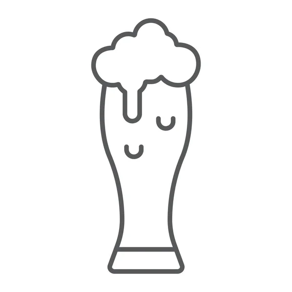 Icono de línea delgada de cerveza, día de San Patricio y alcohol, vidrio de signo de cerveza, gráficos vectoriales, un patrón lineal sobre un fondo blanco, eps 10 . — Vector de stock