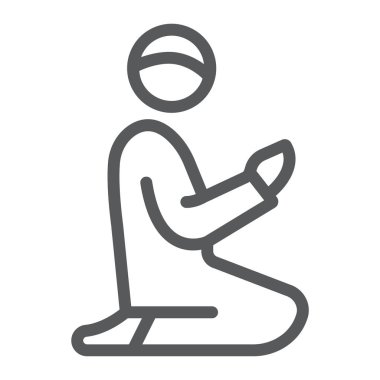 İslami Dua çizgisi simgesi, ramazan ve İslam, Müslüman adam dua işareti, vektör grafikleri, beyaz arka planda doğrusal desen, 10 puan.