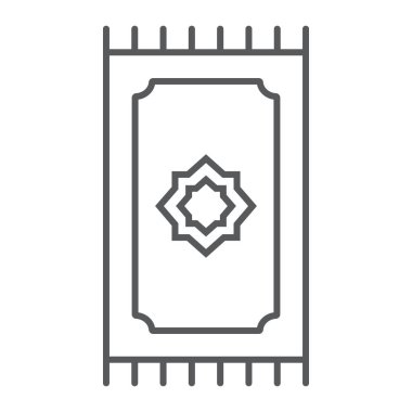 Dua Halısı ince çizgi simgesi, ramazan ve İslam, dua halı işareti, vektör grafikleri, beyaz arkaplan üzerinde doğrusal desen, 10 puan.