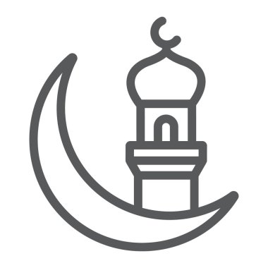 Ramazan kareem karşılama çizgisi ikonu, ramazan ve din, İslami ramazan işareti, vektör grafikleri, beyaz arkaplan üzerinde doğrusal desen, 10.