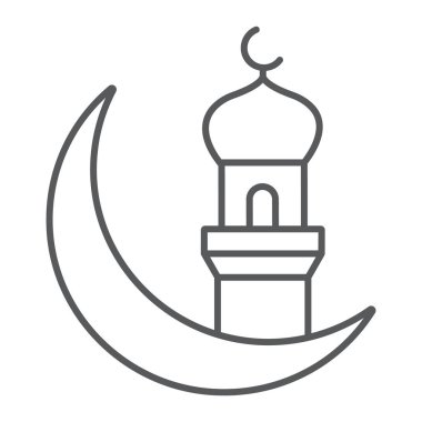 Ramazan kareemi ince çizgi ikonu, ramazan ve dini selamlar, İslami ramazan işareti, vektör grafikleri, beyaz arkaplanda doğrusal bir desen, 10 puan.