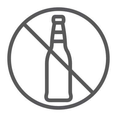 Alkol çizgisi simgesi yok, yasak ve yasak, alkol işareti yok, vektör grafikleri, beyaz arka planda doğrusal desen, 10 puan..