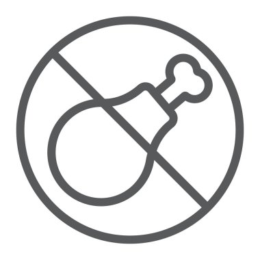 Yemek çizgisi simgesi yok, yasak ve yasak, yiyecek işareti yok, vektör grafikleri, beyaz arka planda doğrusal desen, 10 birim.