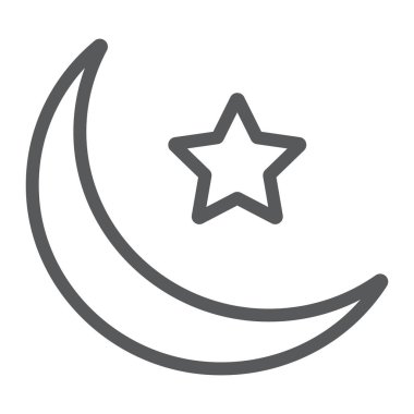 İslami Hilal çizgi simgesi, ramazan ve İslam, Müslüman işareti, vektör grafikleri, beyaz arka planda doğrusal desen, 10 birim eder.