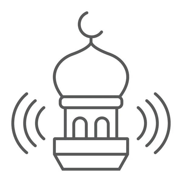Adhan nazywa cienką ikonę linii, ramadan i religia, znak meczetu, grafika wektorowa, liniowy wzór na białym tle, eps 10. — Wektor stockowy