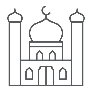 Cami ince çizgi simgesi, ramazan ve islam, İslami yapı işareti, vektör grafikleri, beyaz arka planda doğrusal desen, 10 puan..