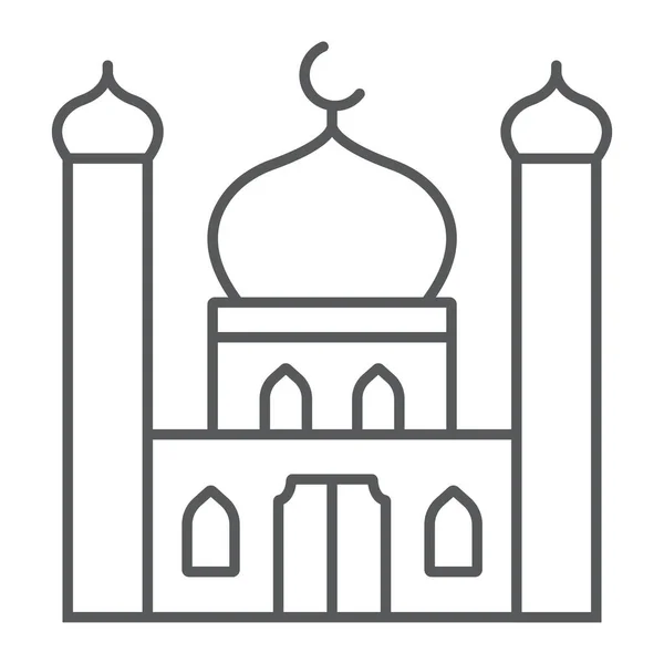 모스크의 얇은 선 아이콘, 라마단 과 이슬람, 이슬람 건물 기호, 벡터 그래픽, 흰색 배경 위의 선형 패턴 , EPS 10. — 스톡 벡터