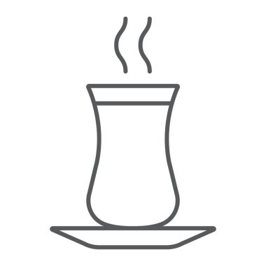 Türk Çay Çizgisi ikonu, ramazan ve İslam, İslami çay işareti, vektör grafikleri, beyaz arka planda doğrusal desen, 10 puan.