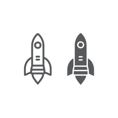 Başlangıç çizgisi ve simge simgesi, iş ve strateji, roket fırlatma işareti, vektör grafikleri, beyaz arkaplanda doğrusal desen, 10 birim.