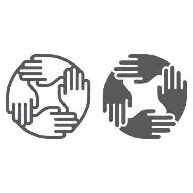 Takım çalışması çizgisi ve simge simgesi, iş ve takım, ortaklık işareti, vektör grafikleri, beyaz arka planda doğrusal desen, 10 birim.