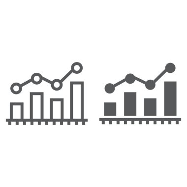 Çubuk grafik analizi çizgisi ve kabartma simgesi, iş ve finans, grafik işareti, vektör grafikleri, beyaz arkaplan üzerinde doğrusal desen, 10 Pound.