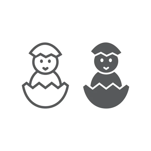 Poussin jetant un coup d'oeil sur la ligne d'oeuf et icône de glyphe, Pâques et vacances, poussin en signe d'oeuf, graphiques vectoriels, un motif linéaire sur un fond blanc, eps 10 . — Image vectorielle